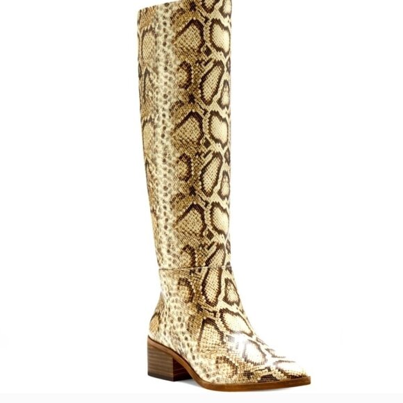 Vince Camuto Beaanna Point Toe Snake Knee High Block Heel Boot - Picture 1 of 2